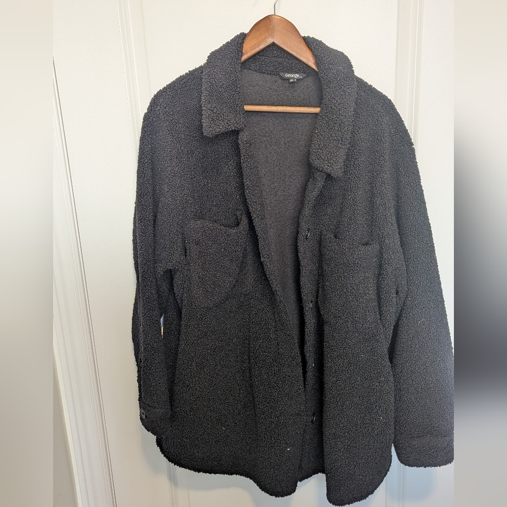 George Black Sherpa Teddy Bear Shacket